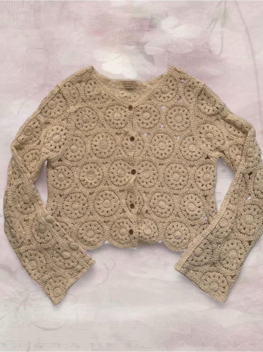 Crochet Button-Front Cream Sweater Cardigan